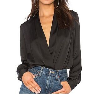 l'academie satin long sleeve bodysuit top blouse black s